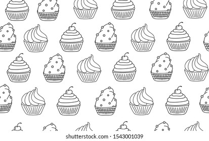 Seamless vector illustration with hand drawn cakes