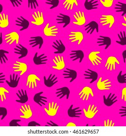 Seamless vector illustration with hand prints, flat symbol background