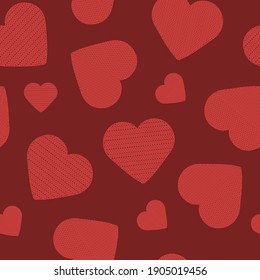 Seamless vector illustration with hearts. Knitted hearts for Valentine's Day.