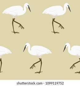 Seamless vector illustration with herons on a beige background. For decorating textiles, packaging and web design.