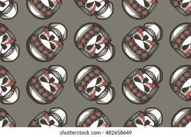 Seamless vector illustration of a human skull on a black background