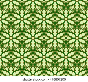 Seamless vector illustration with the image of abstract flowers. For the design of greeting cards backgrounds, interior design, textile industry. green color