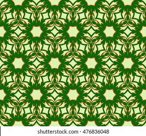 Seamless vector illustration with the image of abstract flowers. For the design of greeting cards backgrounds, interior design, textile industry. green color