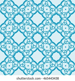 Seamless vector illustration with the image of a grid of different options transformed circles. For the design, printing, Wallpaper. Blue.