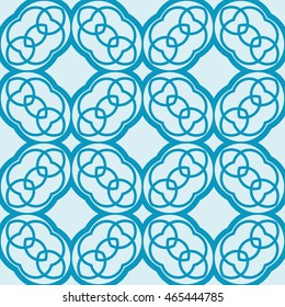 Seamless vector illustration with the image of a grid of different options transformed circles. For the design, printing, Wallpaper. Blue.