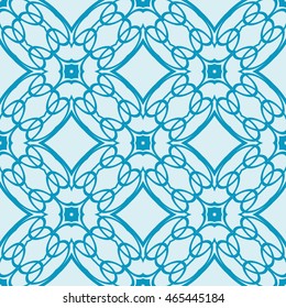 Seamless vector illustration with the image of a grid of different options transformed circles. For the design, printing, Wallpaper. Blue.