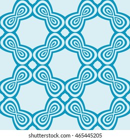 Seamless vector illustration with the image of a grid of different options transformed circles. For the design, printing, Wallpaper. Blue.