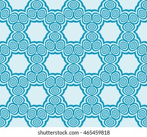 Seamless vector illustration with the image of a grid of different options transformed circles. For the design, printing, Wallpaper. Blue.
