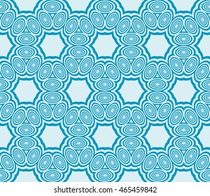 Seamless vector illustration with the image of a grid of different options transformed circles. For the design, printing, Wallpaper. Blue.