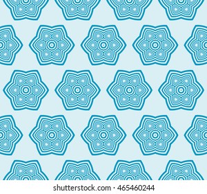 Seamless vector illustration with the image of a grid of different options transformed circles. For the design, printing, Wallpaper. Blue.