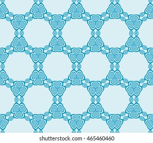 Seamless vector illustration with the image of a grid of different options transformed circles. For the design, printing, Wallpaper. Blue.