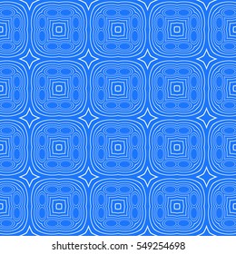Seamless vector illustration with the image of a grid of different options transformed circles. For the design, printing, Wallpaper. Blue.