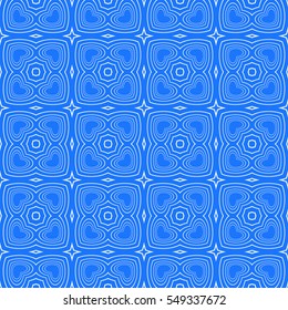 Seamless vector illustration with the image of a grid of different options transformed circles. For the design, printing, Wallpaper. Blue.