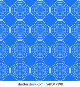 Seamless vector illustration with the image of a grid of different options transformed circles. For the design, printing, Wallpaper. Blue.