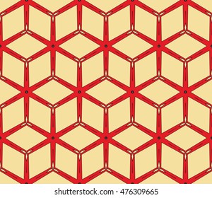 Seamless vector illustration with the image of a polygonal pattern with illusion cube. For the design, printing, wallpaper. Golden, red, black color