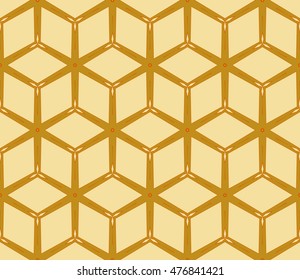 Seamless vector illustration with the image of a polygonal pattern with illusion cube. For the design, printing, wallpaper. Golden, red, black color