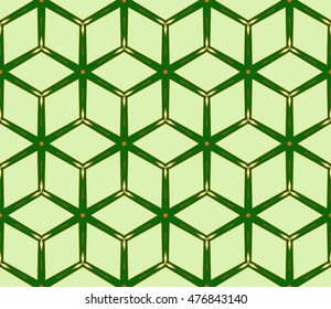 Seamless vector illustration with the image of a polygonal pattern with illusion cube. For the design, printing, wallpaper. green color color