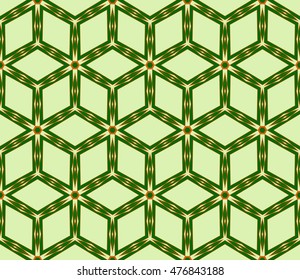 Seamless vector illustration with the image of a polygonal pattern with illusion cube. For the design, printing, wallpaper. green color color