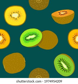 Seamless vector illustration with kiwi and kiwi slices.