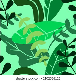 Seamless vector illustration of leaves on green background.