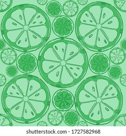 Ilustración vectorial sin inconvenientes. Dibujo de mano limón sobre fondo verde. 