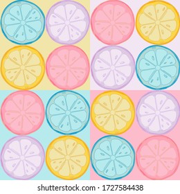 Seamless vector illustration. Lemon hand drawing with 4 colors. 