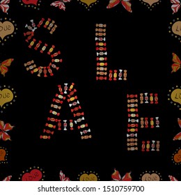 Seamless. Vector illustration. Lettering. Picture in black, yellow and red colors. Summer Sale banner. Vintage design.