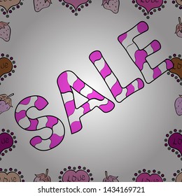 Seamless. Vector illustration. Lettering. Sale tags set on a black, white and pink background. Illustration in black, white and pink colors.