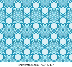 Seamless vector illustration of a light floral design made in the form of abstract geometric patterns. For the design, printing, greeting cards. Blue.