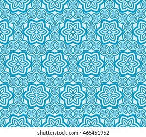 Seamless vector illustration of a light floral design made in the form of abstract geometric patterns. For the design, printing, greeting cards. Blue.