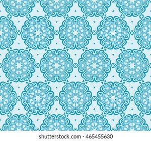 Seamless vector illustration of a light floral design made in the form of abstract geometric patterns. For the design, printing, greeting cards. Blue.