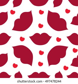 Seamless vector illustration with lips. Kissing background pattern