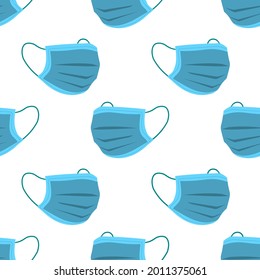 Seamless vector illustration with medical masks on a white background. Protection against bacteria. Face protection. EPS