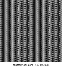 Seamless vector illustration, metal monochrome black gray white realistic 3D, grid, simple ribbed background.