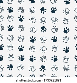 Ilustración vectorial sin inconvenientes. Arte moderno de las patas de perro. Fondo gris.