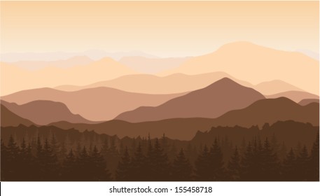 Seamless vector illustration of the mountains in the fog