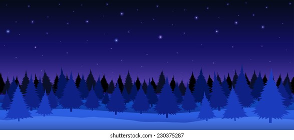 Seamless vector illustration. Night winter forest