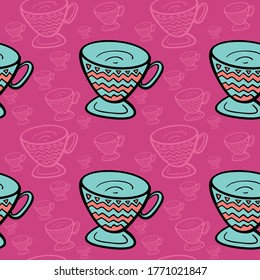 Seamless vector illustration of pastel tribal style Motif art coffee cups on pastel background for making many kinds of printing or textile graphic related Aboriginal, Maya, Inca, African trendy style