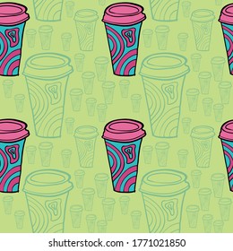 Seamless vector illustration of pastel tribal style Motif art coffee cups on pastel background for making many kinds of printing or textile graphic related Aboriginal, Maya, Inca, African trendy style