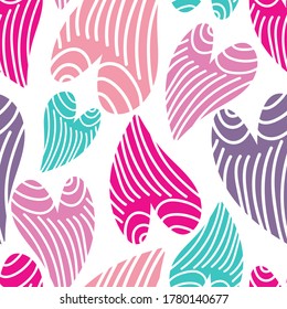 Seamless vector illustration pattern of colorful doodle hearts with ornaments