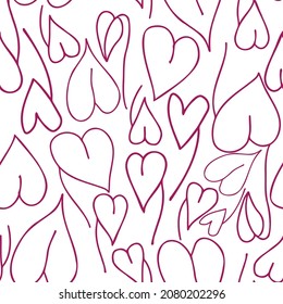 Patrón de ilustración vectorial de coloridos corazones rosados de doodle sobre fondo blanco. El diseño es perfecto para textiles, sábanas, fondos, decoraciones, paquetes, superficies.