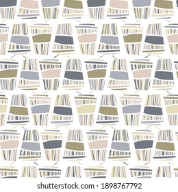 Seamless vector illustration pattern design of lined ornamental coffee latte cup in pastel. The design is perfect for wrapping paper, wallpaper, backgrounds, print, advertisements.