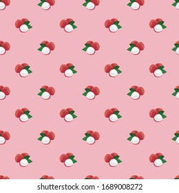 seamless vector illustration pattern with lychee fruit. exotic lychee fruits on pink background.