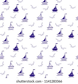 Seamless vector illustration pattern sailing boats and seagulls for fabric, clothes/accessories, background, textile, wrapping paper and other decoration.
