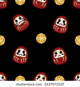 seamless vector illustration pattern set of daruma and golden ball