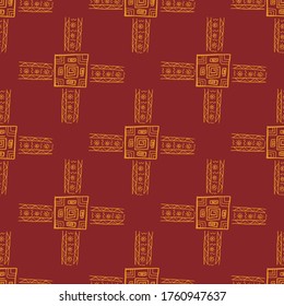 Seamless vector illustration pattern of tribal style art on tribal red background for making many kinds of printing or textile graphic related Aboriginal, Maya, Inca, African trendy style