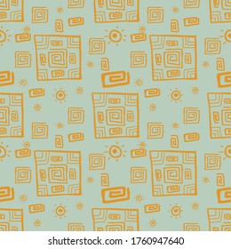 Seamless vector illustration pattern of tribal style art on tribal blue background for making many kinds of printing or textile graphic related Aboriginal, Maya, Inca, African trendy style