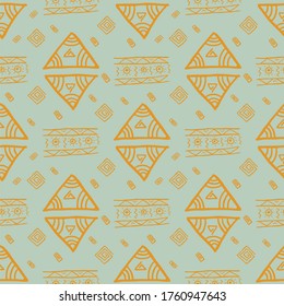 Seamless vector illustration pattern of tribal style art on tribal blue background for making many kinds of printing or textile graphic related Aboriginal, Maya, Inca, African trendy style