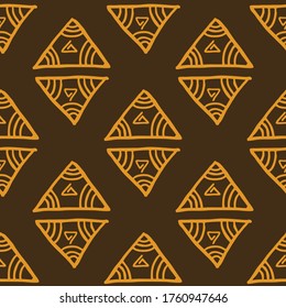 Seamless vector illustration pattern of tribal style art on brown background for making many kinds of printing or textile graphic related Aboriginal, Maya, Inca, African trendy style