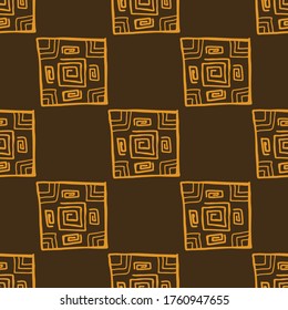Seamless vector illustration pattern of tribal style art on brown background for making many kinds of printing or textile graphic related Aboriginal, Maya, Inca, African trendy style